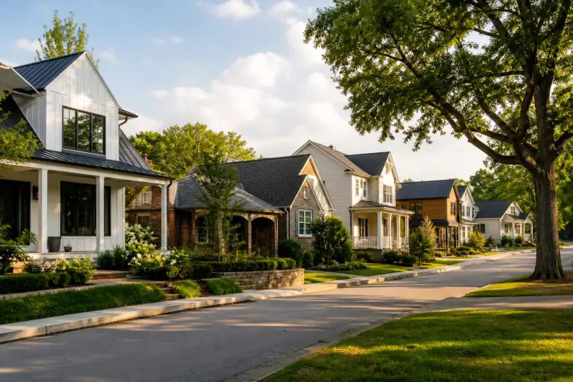Street of varied roof lines showing different home styles