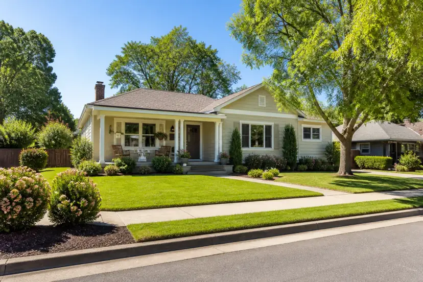 Modest single-family home with tidy landscaping and a welcoming porch