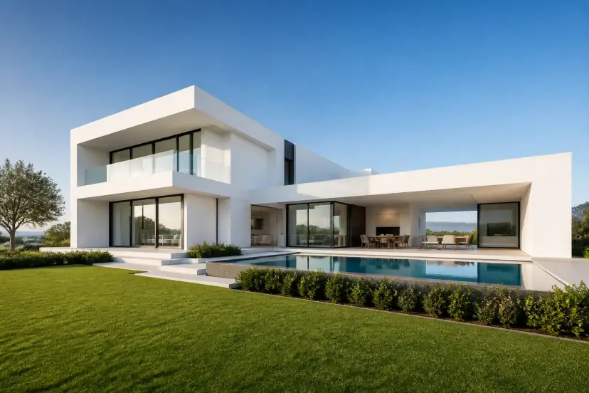 Clean modern white home with clear architectural lines