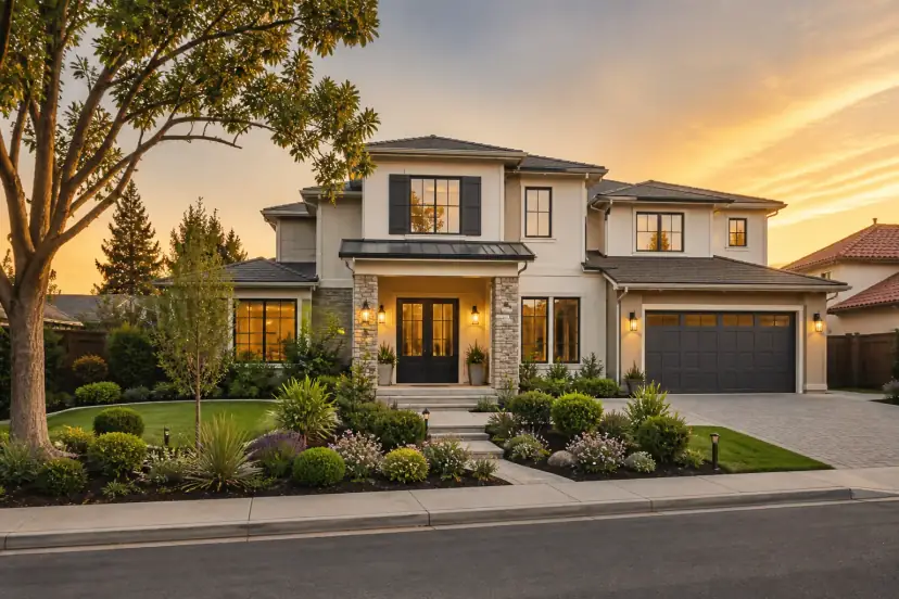Updated two-story home with new siding and landscaped yard